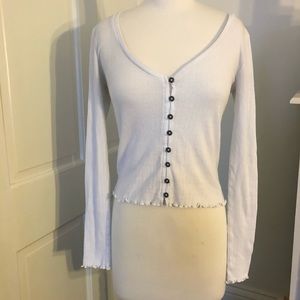 AE white button front top